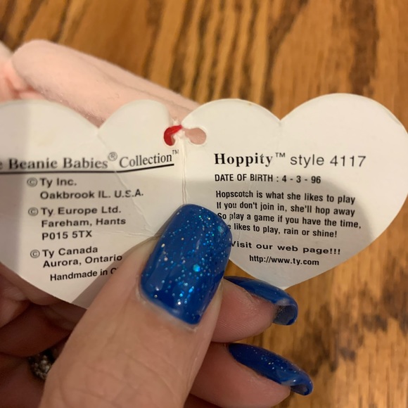 TY Beanie Baby *“Hoppity”.RETIRED *.All pale pink with white tail.Tag is bent. - Picture 5 of 5